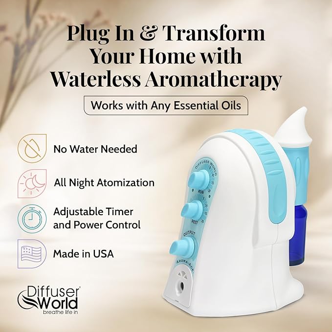 1000 Sq Ft Waterless Diffuser for Essential Oils, Made in USA Blue Waterless Aroma Atomizer for Large Room Fragrance, Air Diffuser for Home Scent Machine, Air Aromatherapy Oil Diffusers