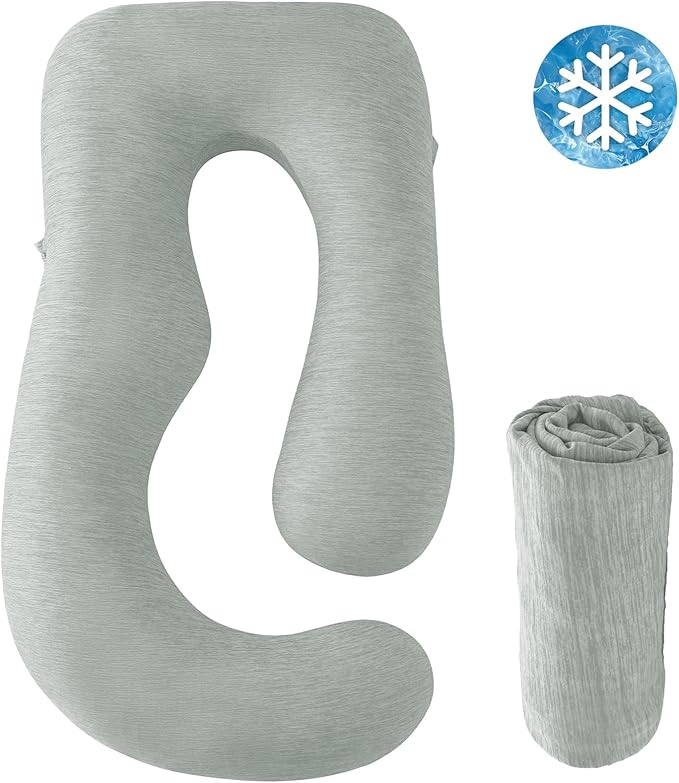 Sasttie Cooling Pregnancy Pillow Cover, 57-inch U Shaped Pregnancy Pillow Case, Fits 55 to 57 Inch Maternity Pillow, Light Grey (No Pillow Insert)