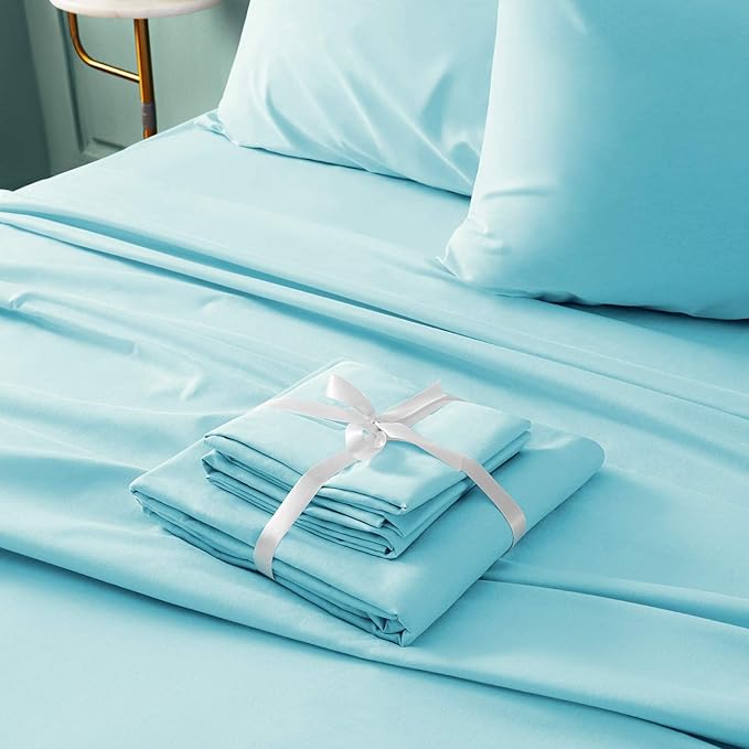 BYSURE 6 Pieces Bed Sheets Set(Queen, Aqua Blue) - Hotel Luxury Super Soft 1800 Thread Count 100% Microfiber Sheets with Deep Pockets, Wrinkle & Fade Resistant