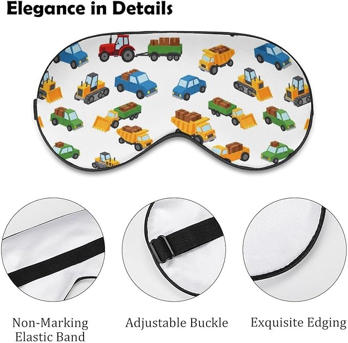 Boys Sleeping Mask Color Trucks Sleep Eye Mask Blindfold with Adjustable Strap Cartoon Car Soft Eye Cover for Blocking Out Lights