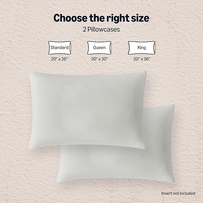 Amazon Basics Cooling Pillow Cases for Hot Sleepers, Soft Pillow Covers, Silky Smooth on Hair and Skin, High Elastic and Envelope Closure for Snug Fit, 20" x 30", Queen, Gray, Pack of 2