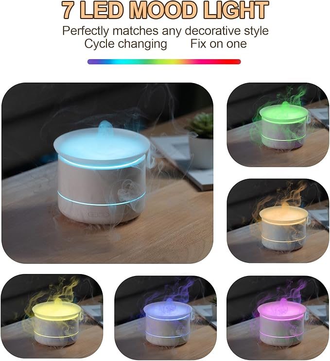 200ml Essential Oil Diffuser, Quiet Aromatherapy Mist Diffusers for Essential Oils, Cool Mist Air Humidifier Ultrasonic Oil Diffuser, 7 Colors Light for Bedroom, Home Office SPA Yoga (White)