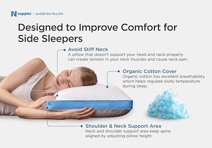 Nappler Side and Back Sleeper Pillow for Neck and Shoulder Pain Relief - Shredded Memory Foam Bed Pillow for Sleeping - 100% Adjustable Fill - King Size - Modal Washable Case. Extra Fill Included