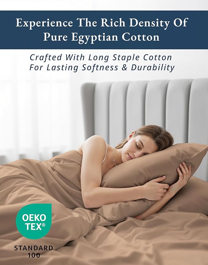 LANE LINEN 100% Egyptian Cotton Sheets Twin Size Bed Set – Machine Washable, Naturally Temperature Regulating, Sustainable, No Pill, Fade Resistant Twin Bedding Set – Taupe