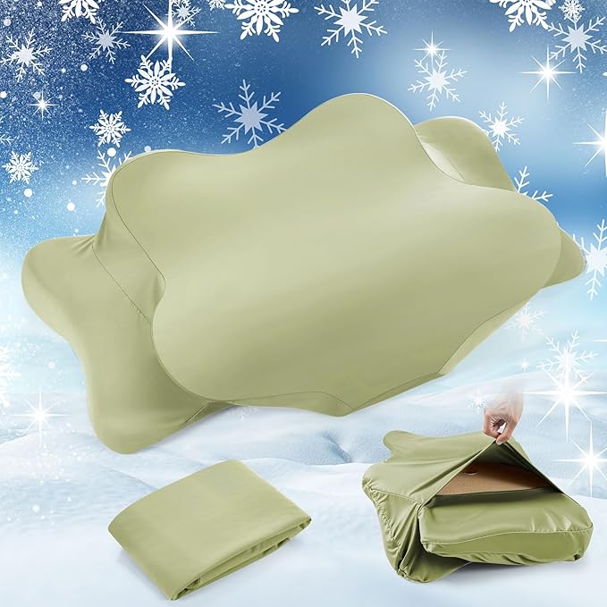 Hahafelt Cooling Cervical Pillowcase Cover with Envelope Closure (Only Pillow Case) Ergonomic Neck Pillowcase Smooth Soft Cool Pillow Cover for Side Back Stomach Sleepers (Sage Green,Queen Size)