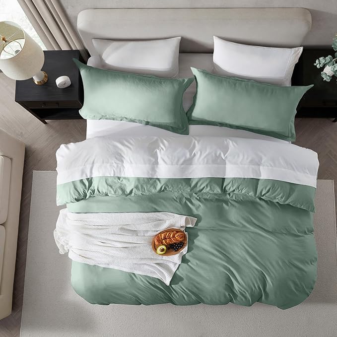 Nestl Sage Green Duvet Cover King Size - Soft Double Brushed King Duvet Cover Set, 3 Piece, with Zipper Closure, 1 Duvet Cover 104x90 inches and 2 Pillow Shams