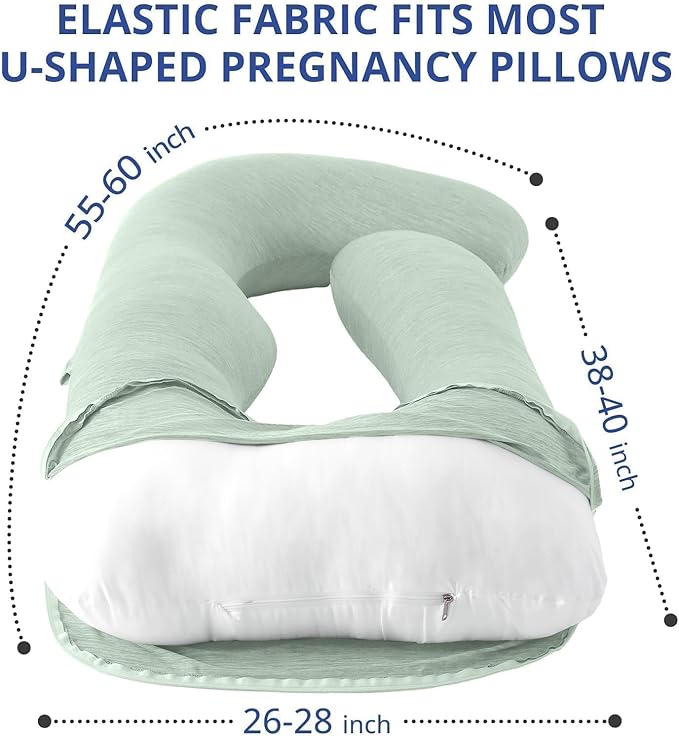 Sasttie Cooling Pregnancy Pillow Cover, 57-inch U Shaped Pregnancy Pillow Case, Fits 55 to 57 Inch Maternity Pillow, Green (No Pillow Insert)