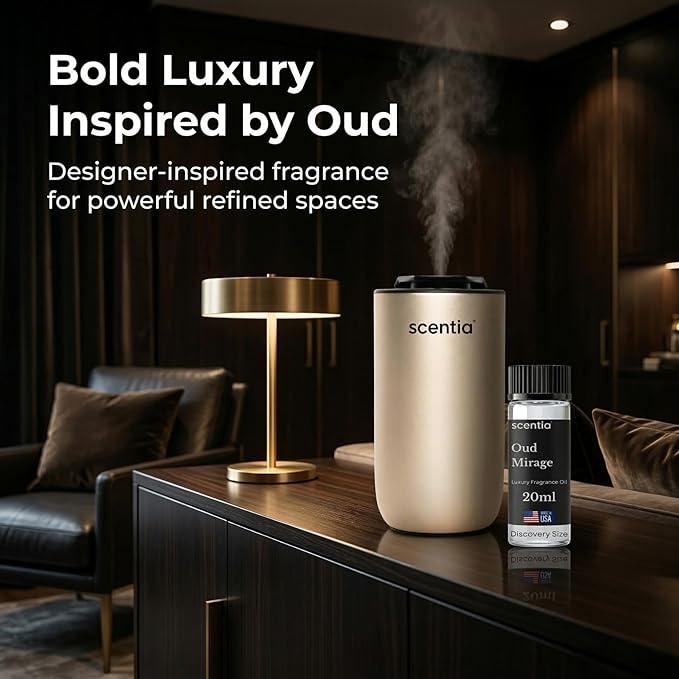 Scentia Oud Mirage Fragrance Oil for Diffusers – Luxury Spicy Woody Home Scent with Cardamom, Sandalwood, Patchouli & Tonka – Oil for Ultrasonic, Cold Air & Waterless Diffusers – 20 ml (0.67 fl oz)