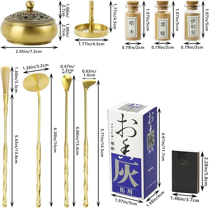 Incense Burner Kit, Charcoal Incense Burner & Incense Powder Burner for DIY Incense Making Kit, Home Fragrance Holder for Aromatherapy, Meditation, Yoga(Brass Ruyi GAI Cover)