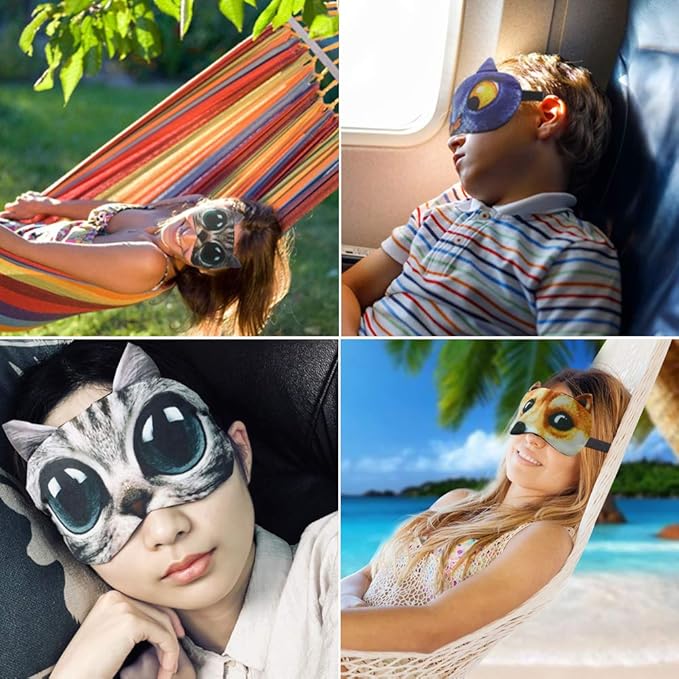 HYCLES Sleep Mask for Kids Sleeping Eye Cover Cute Cartoon Animal Funny 3 Pcs Blindfold Eyeshade for Men Women Plane Travel Game Nap Night Sleeping