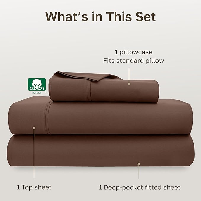 California Design Den Soft 100% Cotton Bed Sheets Twin XL Size Set, 400 Thread Count Good Housekeeping Award Winner, Silky Smooth Sateen, Durable Twin XL Bed Sheet Set - Espresso Chocolate Brown