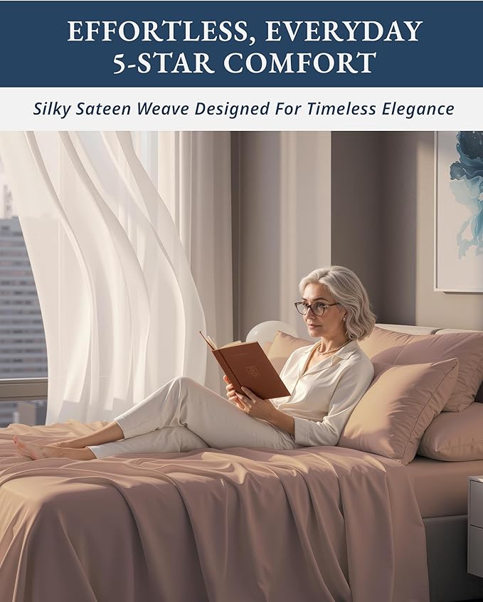 LANE LINEN 100% Egyptian Cotton Split King Bedding Set for Adjustable Beds, Fully Elasticized Reinforced 15 Inch Extra Deep Pocket Split King Sheets, Sateen Weave for Silky Finish - Sepia Rose