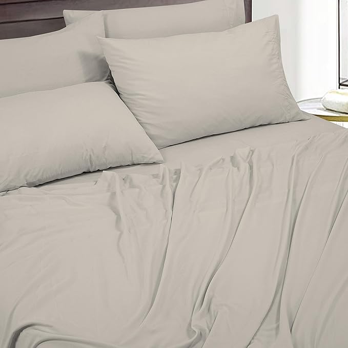 ROYALE LINENS 1500 Thread Count Cooling Sateen Poly/Cotton Sheet Set- 6 Piece King Bed Sheets - 1 Fitted, 1 Flat, 4 Pillow Cases -Soft Cool & Crisp Sheet Set (King, Rainy Day)