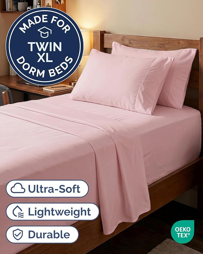 Extra Deep Twin XL Sheet Set - 4 Piece Breathable and Cooling Sheets - Hotel Luxury Bedding for Women, Men, Kids & Teens - Easy & Secure Fit - Soft and Wrinkle Free - Extra Deep Pockets - Baby Pink