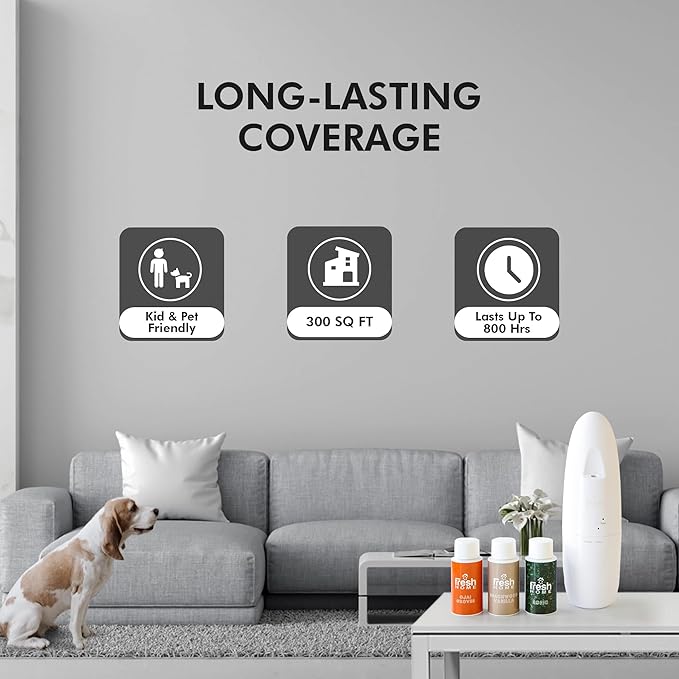 California Fresh Home Plug in Waterless Smart Diffuser – App-Controlled Refillable Wall Diffuser for Home & Office - Up to 3000 Sq FT Coverage - with 3 Diffuser Oils