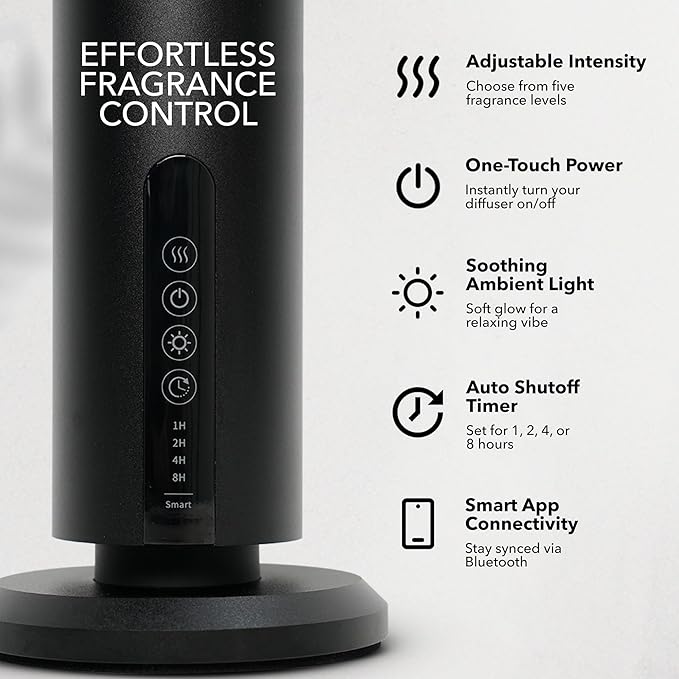Breeze Wireless Scent Diffuser, Essential Oil Included – Bluetooth & App Control, 1200 Sq Ft Coverage, No Residue, Safe for Kids & Pets, Home, Office & Spa, Black