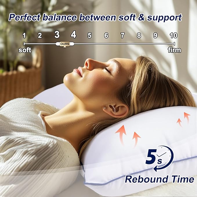 Favocama Pillows Queen Size Set of 4 Hotel Collection Bed Pillow for Sleeping Queen Pillows 4 Pack for Back, Stomach or Side Sleepers Soft and Supportive Washable Pillow for Bedroom
