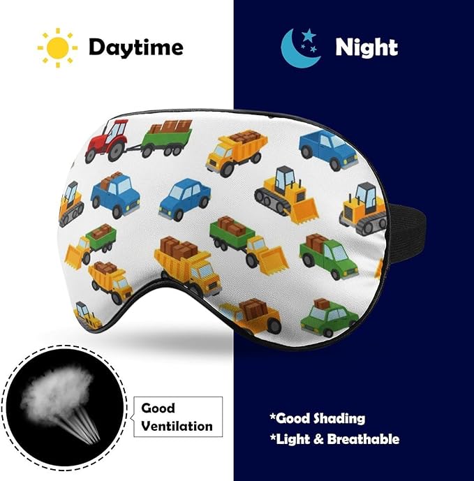 Boys Sleeping Mask Color Trucks Sleep Eye Mask Blindfold with Adjustable Strap Cartoon Car Soft Eye Cover for Blocking Out Lights