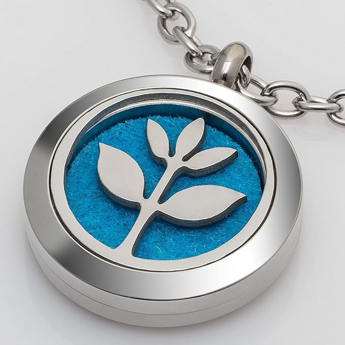 Plant Guru Essential Oil Diffuser Necklace Set Kit with Breathe Blend 10 ml., 25mm Stainless Steel Locket Pendant with 24" Adjustable Chain, 15 Washable Refill Felt Pads. Aromatherapy Jewelry
