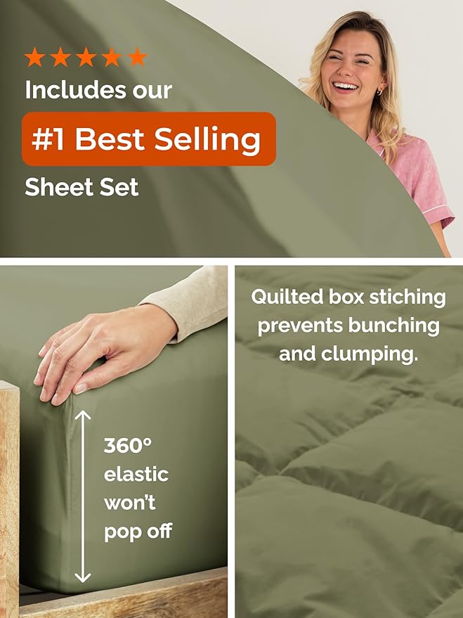 Full Comforter Set - 7 Piece Bed in a Bag Full Size Bed Set - Down Alternative Comforter, Flat Sheet, Fitted Sheet, Pillowcase & Shams for All Seasons - Ultra Soft, Comfy and Breathable - Sage Green