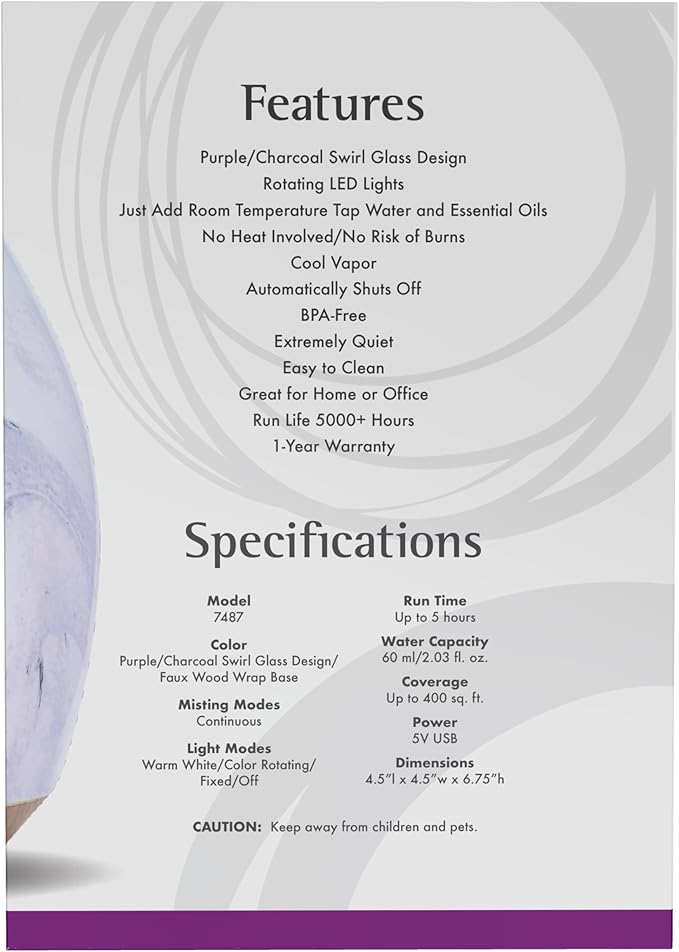 Ultrasonic Glass Swirl USB Oil Diffuser