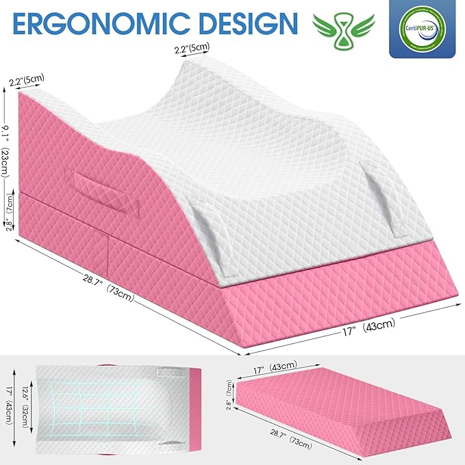 TranquilRelax Elevation Pillows for Leg After Surgery, Memory Foam Adjustable Wedge Pillow for Injury or Rest, Ankle Pillow for Sleeping Blood Circulation Pink/Double Leg