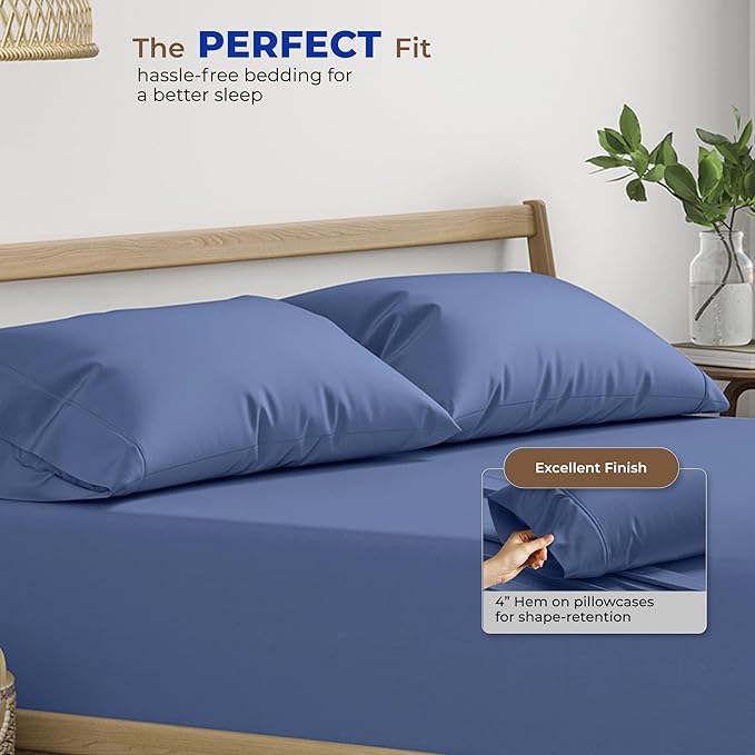 THREAD SPREAD 100% Egyptian Cotton Pillow Cases Queen Size Set of 2 Luxury 1000 Series Paradise Collection Queen Pillow Cases (Deep Blue) Soft Cooling Sateen Hotel Quality Egyptian Cotton Pillowcases