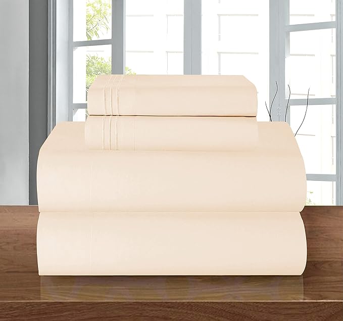Elegant Comfort Luxury Soft 1500 Premier Egyptian 4-Piece Premium Hotel Quality Wrinkle Resistant Coziest Bedding Set, All Around Elastic Fitted Sheet, Deep Pocket up to 16inch, Full, Cream