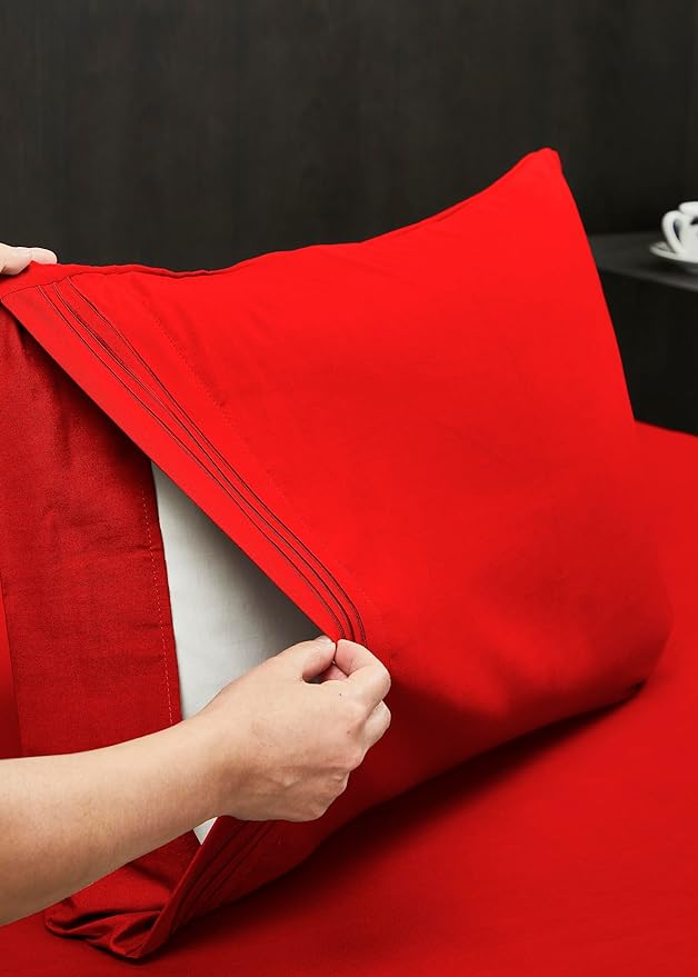 Mocassi Luxury Split King 5-Piece Sheet Set - 1800 Premium Hotel Quality - Easy-Fit, Wrinkle, Fade Resistant Bed Sheets and Pillowcases - All Around Elastic Fitted Sheet, Deep Pocket, Red