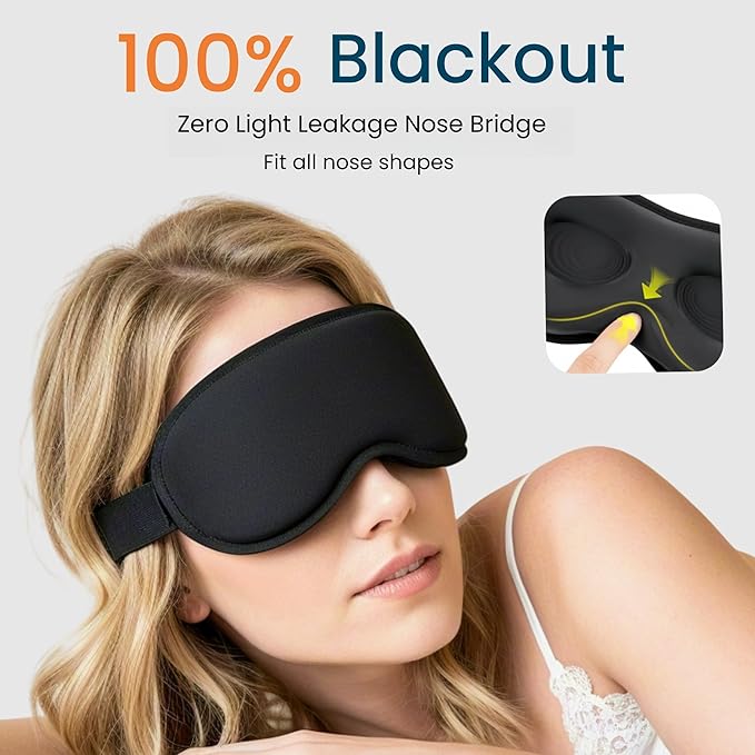 Allfulyun Sleep Mask for Side Sleeper Women Men, 3D Light Blocking Eye Mask,Soft Breathable Eye Shade Cover, Comfortable Night Blindfold,Zero Pressure Sleeping Mask for Travel, Nap, Black
