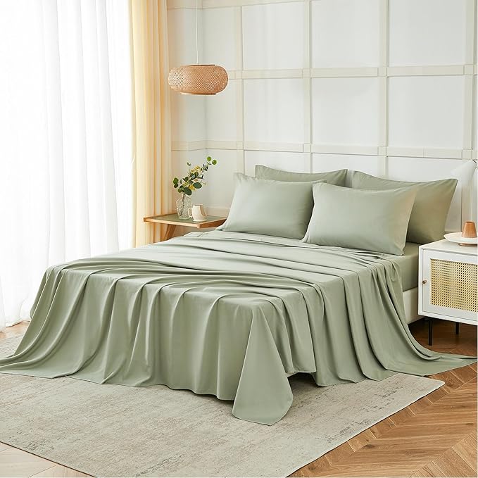 ILAVANDE Queen Sheets Set 6 Piece,Hotel Luxury Super Soft 1800 Series Microfiber Queen Bed Sheets Set-Wrinkle Free & Breathable-14 Deep Pocket Sheets for Queen Size Bed(Queen,Sage Green)
