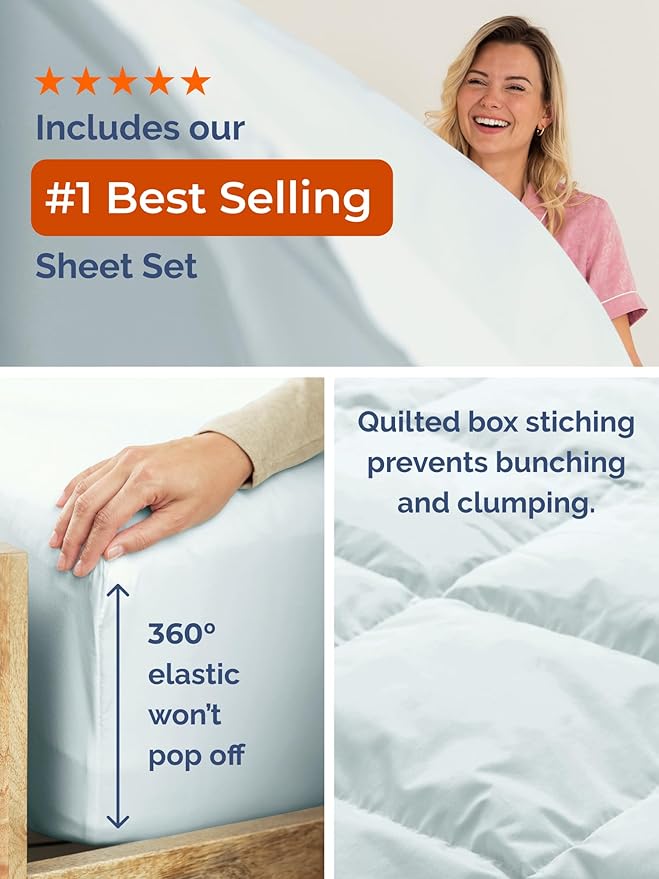 King Comforter Set - 7 Piece Bed in a Bag King Size Bed Set - Down Alternative Comforter, Flat Sheet, Fitted Sheet, Pillowcase & Shams for All Seasons - Ultra Soft, Cozy, Comfy & Breathable - Ice Blue