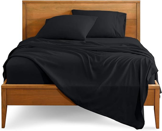 Bare Home Queen Sheet Set - 1800 Ultra-Soft Microfiber Queen Bed Sheets - Double Brushed - Deep Pockets - Easy Fit - 4 Piece Set - Bedding Sheets & Pillowcases (Queen, Black)
