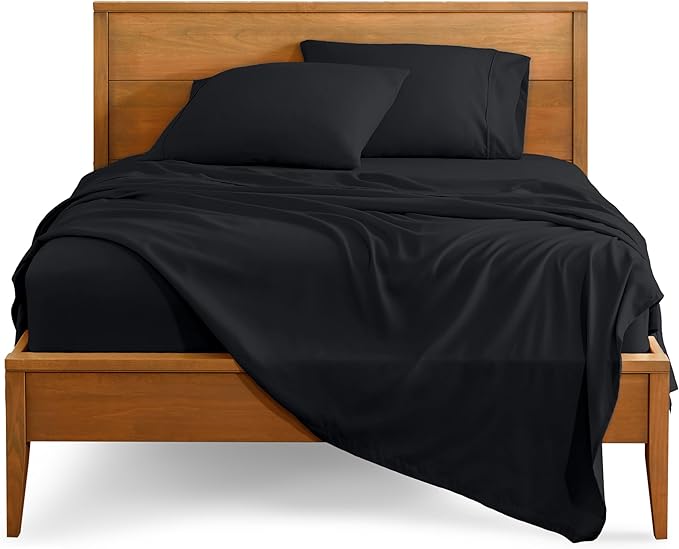 Bare Home Split Head Flex King Sheet Set - 1800 Ultra-Soft Microfiber Bed Sheets - Double Brushed - Deep Pockets - Easy Fit - 4 Piece Set - Bedding Sheets & Pillowcases (Black)