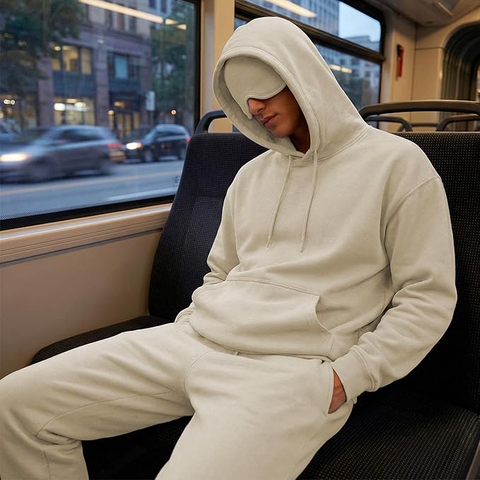 Ainangua Mens Oversized Pullover Essentials Hoodie with Eye Mask Built In Comfor Airplane Mode Travel Sleep Wearable Blanket