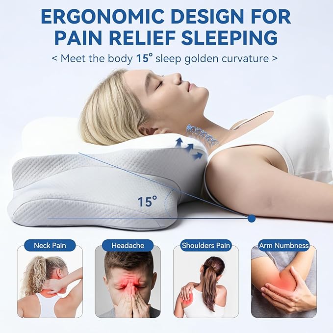 Cervical Pillow for Neck Pain – Ergonomic Memory Foam Bed Pillow for Side and Back Sleepers with Adjustable Height, Breathable Cooling Cover – Orthopedic Support for Spine Alignment