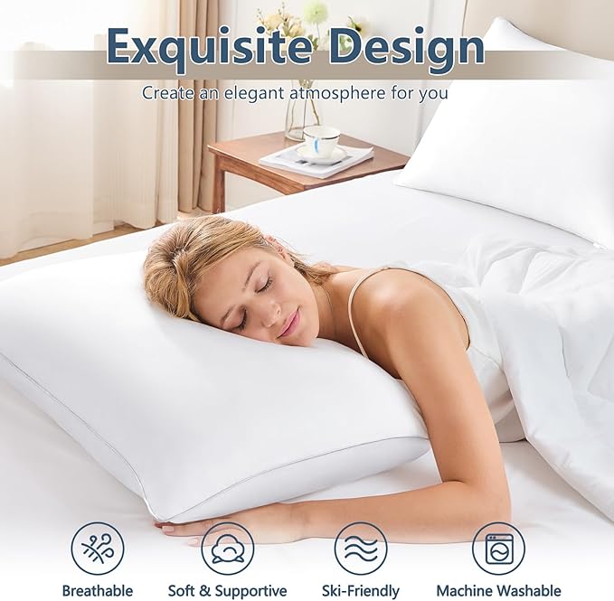 CozyLux Soft Supportive Bed Pillows for Side and Back Sleepers, Oeko-Tex Certified Down Alternative Filling, Hotel Quality Fluffy Sleeping Pillow, White, Standard - 18" x 26", 4 Pack