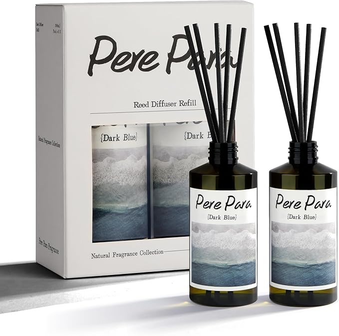 Dark Blue Scent Premium Reed Diffuser Set - 2 Pack, 400ml /14.1 fl.oz Scented Oil with 6 Sticks | Long-Lasting Fragrance for Home & Office | Luxury Gift