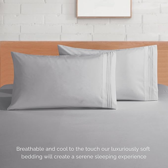 Elegant Comfort Luxury 1500 Premium Hotel Quality Microfiber 4-Piece Sheet Set - Soft, All Around Elastic 18-24 Inches Deep Fitted Sheet - Extra Deep Pocket Sheets, Twin/Twin XL, Silver Grey