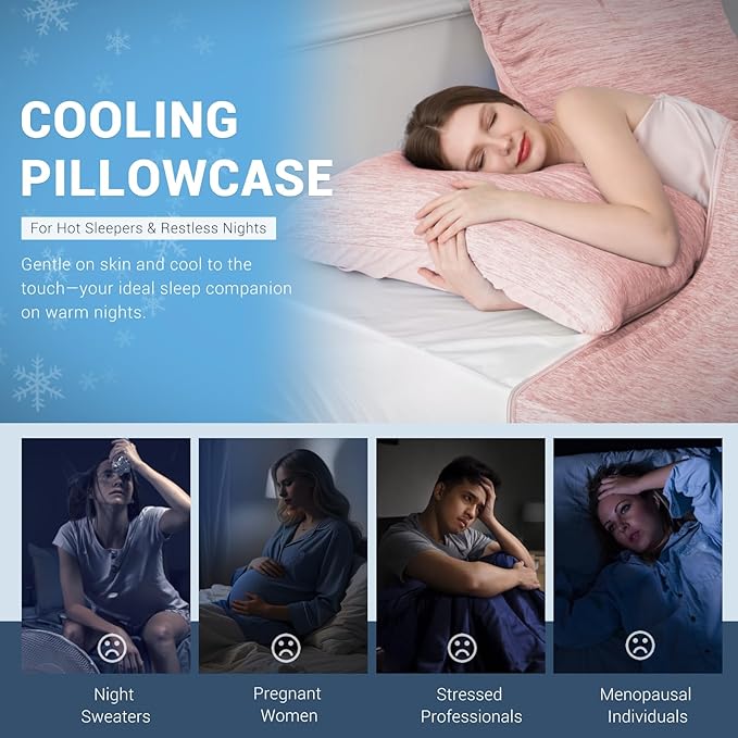Elegear Cooling Pillow Cases for Hot Sleepers, Japanese Q-Max 0.5 Cooling Pillowcases, Both Sides(Cooling/Cotton), Breathable Soft Pillowcase for Hair and Skin, Set of 2-Pink (Standard (20" x 26"))