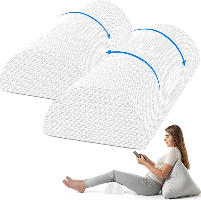 TranquilRelax 2 Pack Knee Pillow for Back Sleeping Memory Foam Half Moon Bolster Pillow for Legs, Under Knee Support, Ankle & Foot Comfort Orthopedic Pillow for Side Sleepers, White