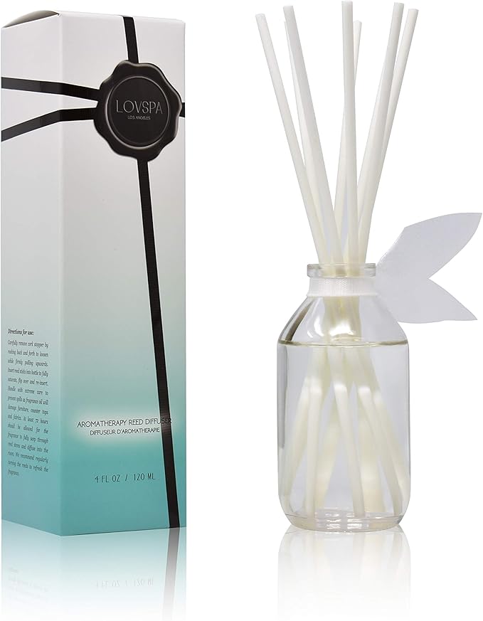 Reed Diffuser Set, Summer Linen Scented Oil Diffuser with Sticks, Home Fragrance Accessories for Bathroom Shelf Decor, Aroma Diffusers for Home or Office Desk, USA Made