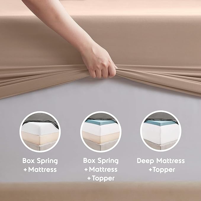 Nestl Extra Deep Cal King Sheet Set - 6 Piece Breathable & Cooling Sheets - Hotel Luxury Bedding Set w/18-24 Inch Deep Pockets - Easy & Secure Fit - Super Soft, Wrinkle Free & Comfy - Taupe Sand