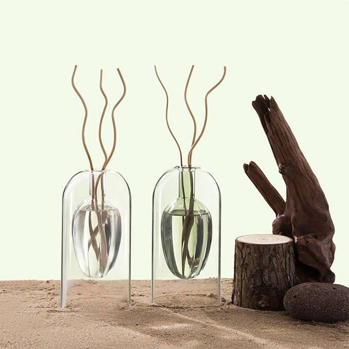 Flameless Glass Aroma Diffuser Bottle with Willow Stems, Natural Reed Diffuser for Home & Office, Elegant Room Decor Gift Set (15cm-Peach Yellow)