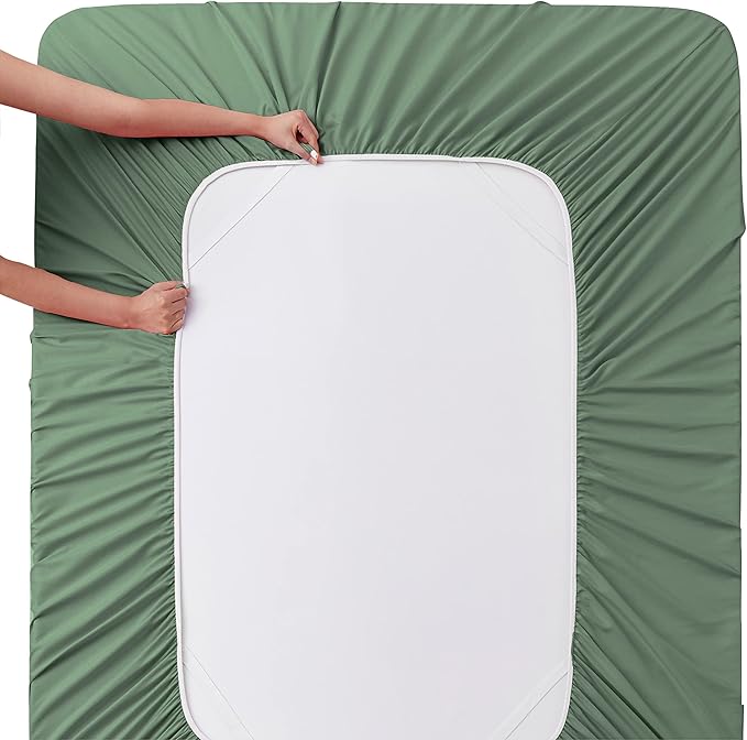 Manyshofu Extra Deep Pocket King Size Sheets - Hotel Luxury 1800 Thread Count Sheets & Pillowcases - Microfiber Bedding Set up to 24" Mattress - Sage Green Bed Sheets 18-24 Inch Deep Pockets - 4 Piece