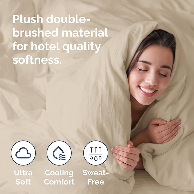 Duvet Cover Queen Size Set - Extra Soft Queen Duvet Cover 90" x 90" with 2 Pillow Shams - Hotel Luxury, Easy Care and Fade Free w/ Zipper Closures & Ties - All Season, Comfy, Cozy & Breathable (Wheat)