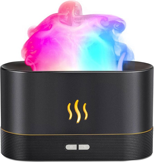 Aegci Essential Oil Diffuser,Humidifier with 7 Colors Flame Light,180ml Air Humidifiers for Bedroom, Home, Office, Gifts - Portable,Auto-Off Protection,4 Modes Mist(Black)