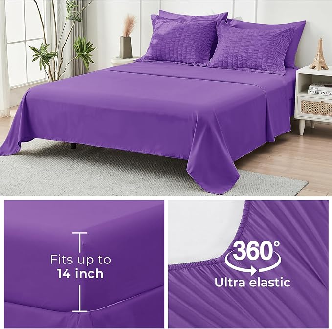HYMOKEGE Bright Purple Twin XL Comforter Set Seersucker 5 Pieces, All Season Luxury Bed in a Bag for Bedroom, Bedding Set with Comforter, Sheets, Pillowcase & Sham