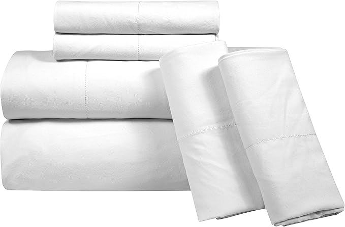ROYALE LINENS 300 Thread Count Poly Cotton Sheet Set - 6 Piece California King Bed Sheets - 1 Fitted, 1 Flat, 4 Pillow Cases -Soft Cool & Crisp Sheet Se (Cal King, Bright White)