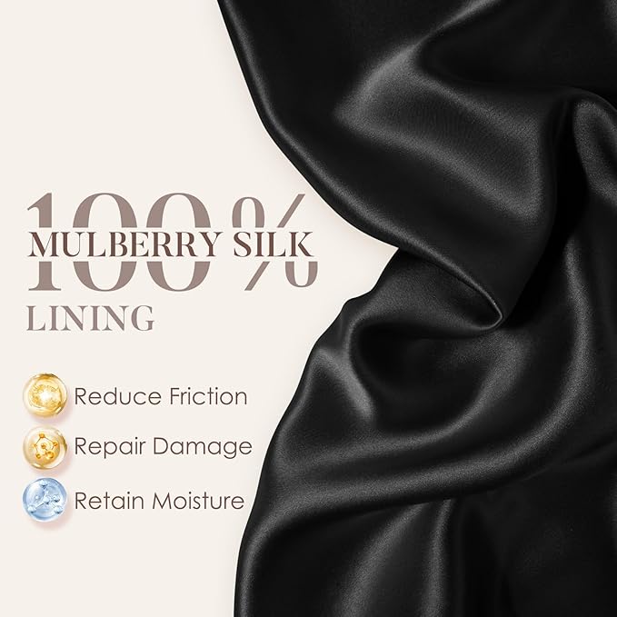 LULUSILK Mulberry Silk Lined Sleep Cap, No More Frizzy Tangled Hair, Stay On All Night Adjustable Silk Hair Wrap for Sleeping, Navy Blue, Pack of 1